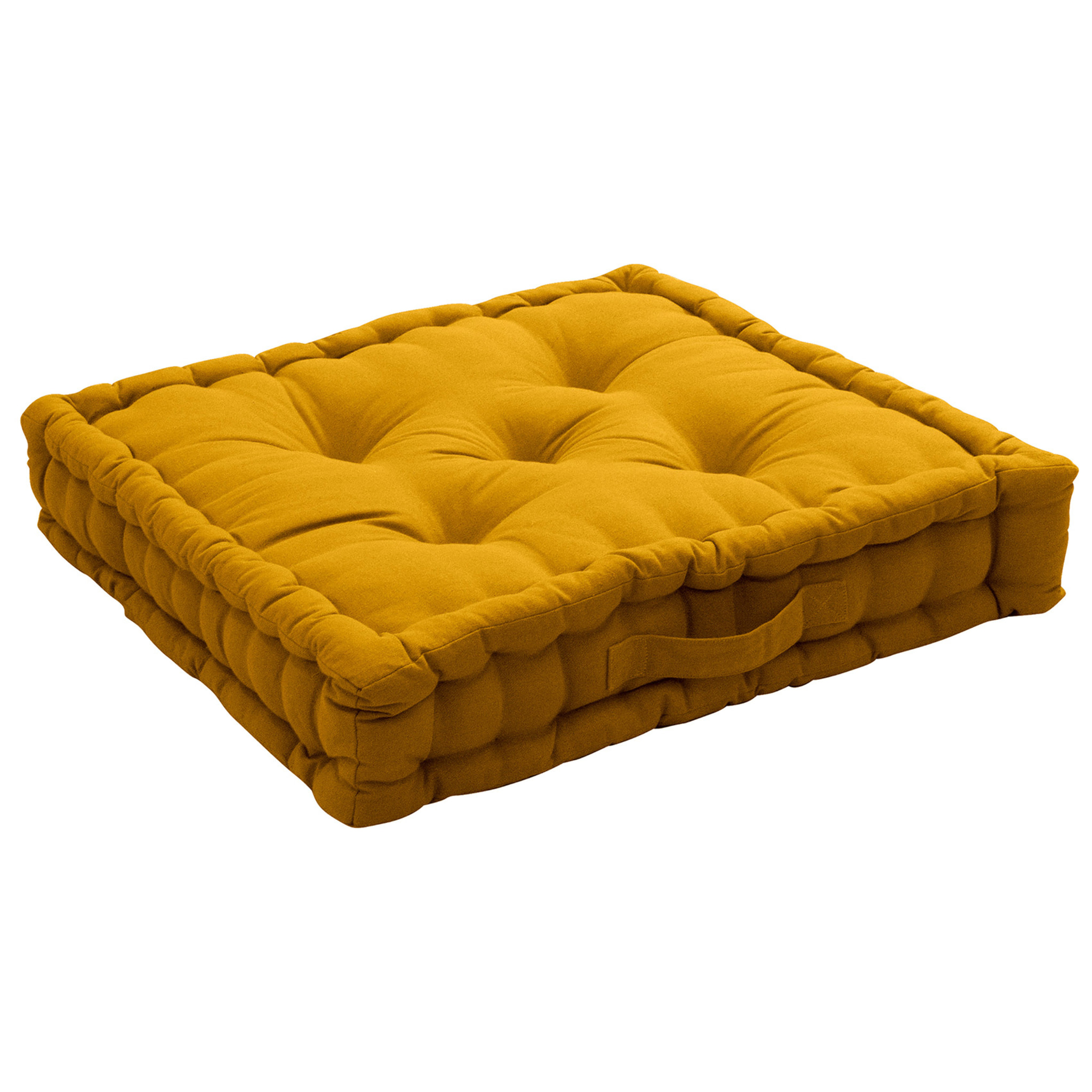 Coussin de sol uni en pur coton - Jaune moutarde