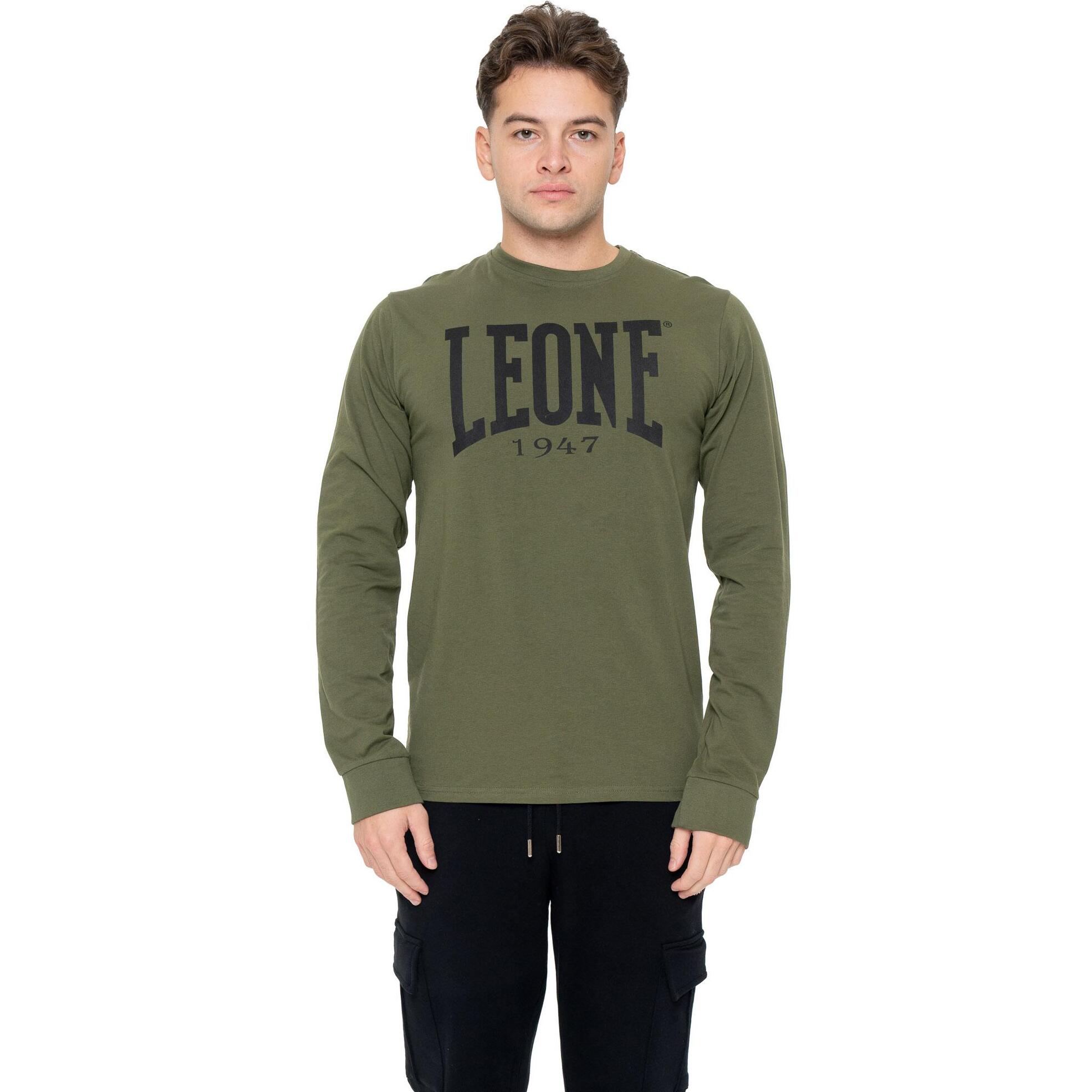 Camiseta de algodón elástico de manga larga con logo grande "Basic" para hombre