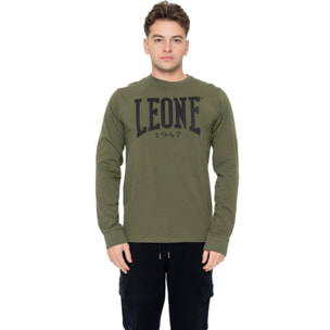 Camiseta de algodón elástico de manga larga con logo grande "Basic" para hombre