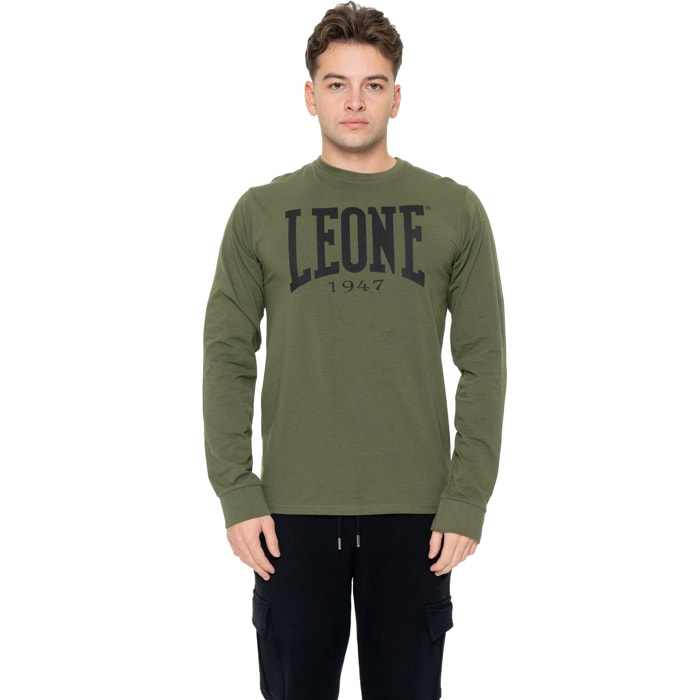 Camiseta de algodón elástico de manga larga con logo grande "Basic" para hombre