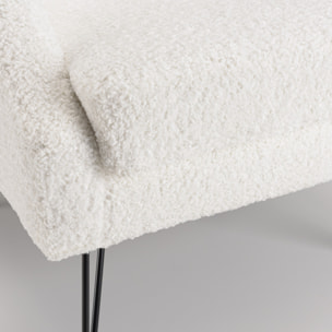 ALBANE - Fauteuil tissu bouclette blanc pieds épingles métal noir