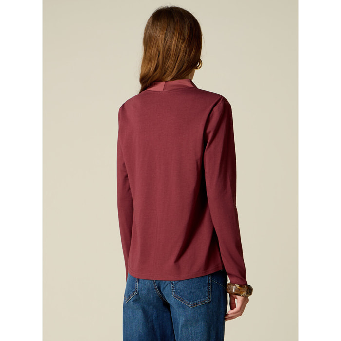 Oltre - T-shirt bimaterica maniche lunghe - Bordeaux