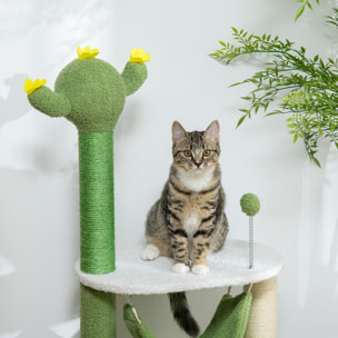 Árbol Rascador para Gatos con Forma de Cactus Altura 90 cm Torre para Gatos con Hamaca Plataforma Postes de Sisal y Bola Divertida 45x45x90 cm Verde