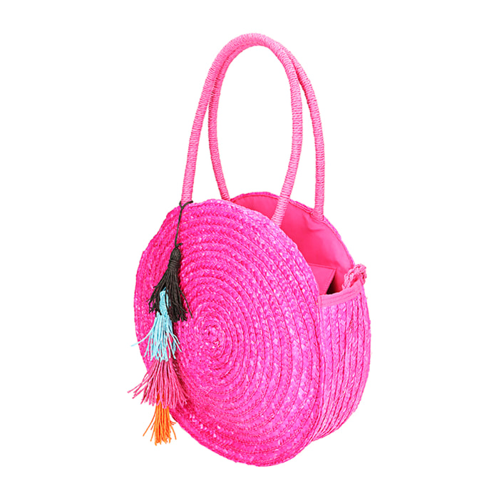 Borsa mare tonda fucsia in paglia