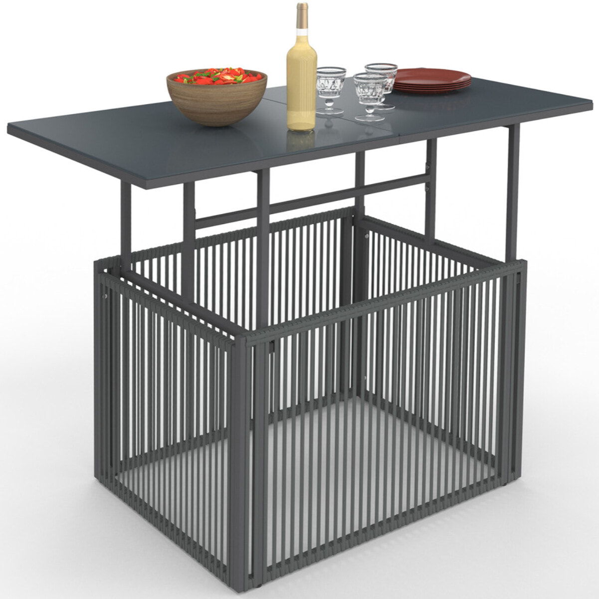 Table de jardin relevable Ozéa 100cm verre trempé gris