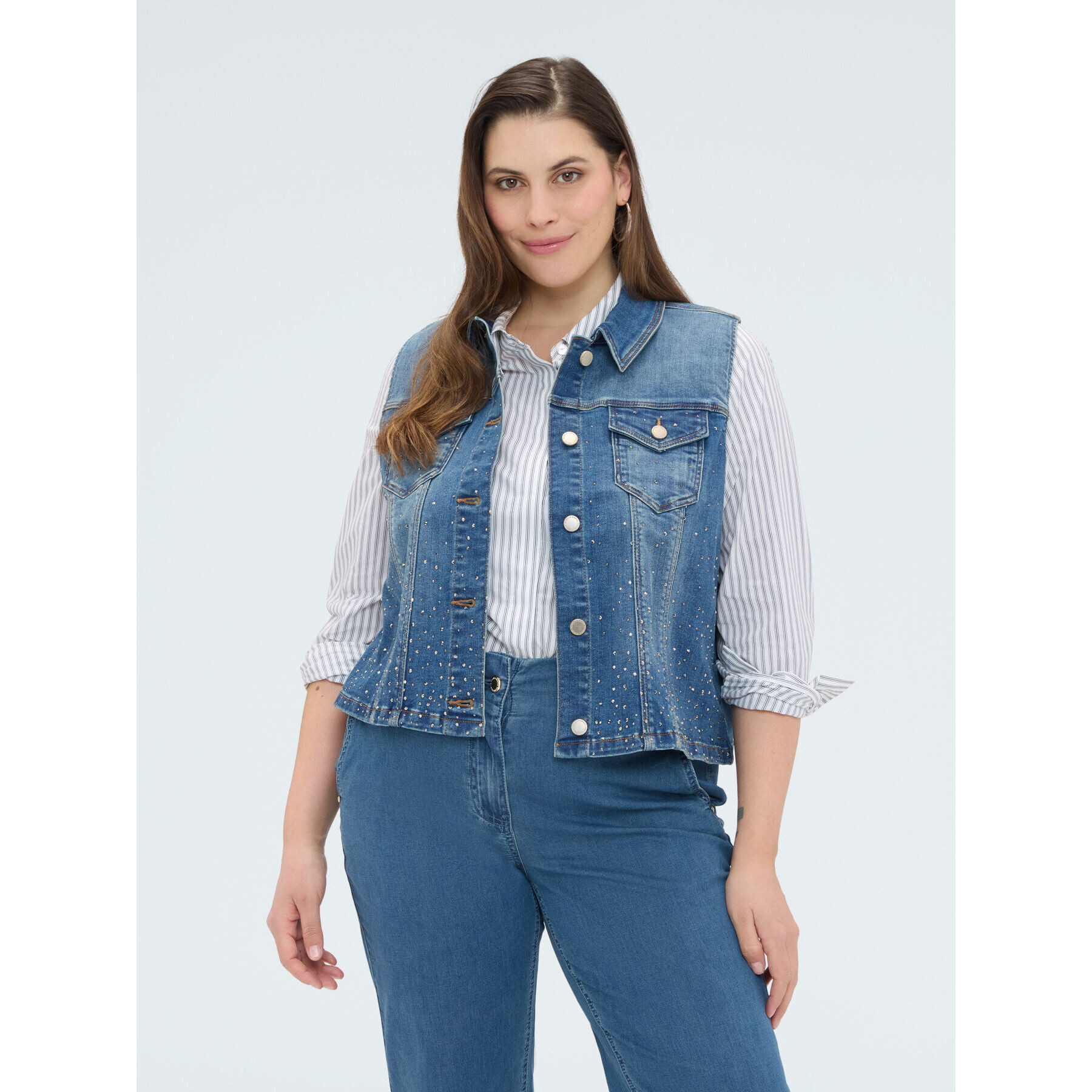 Fiorella Rubino - Chaleco de denim con strass - Azul