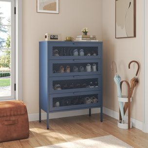 Meuble à chaussures 4 portes en métal bleu gris EMMA