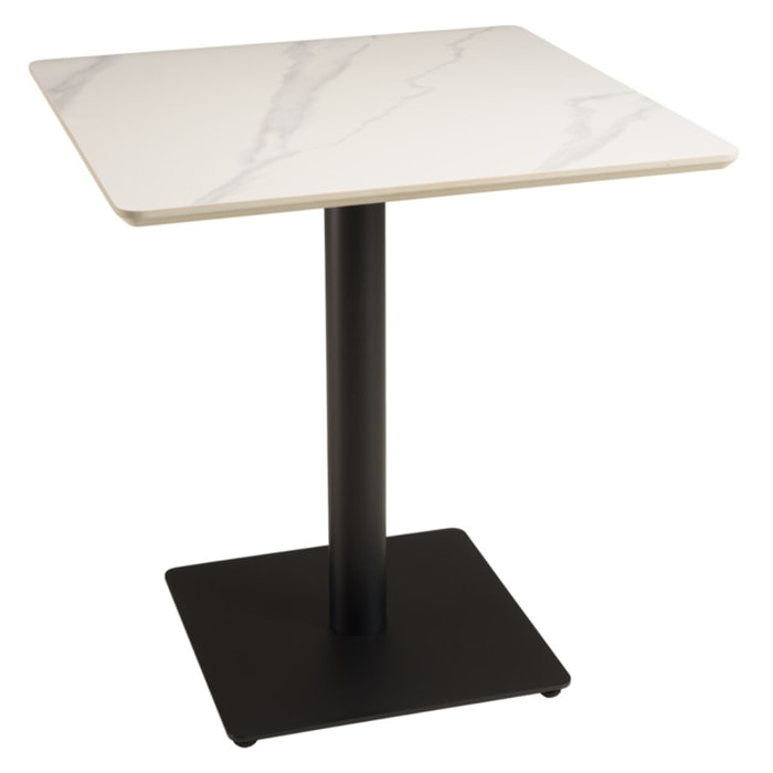 ICARE - Ensemble n°2: table bistrot 70x70cm en céramique marbré blanc