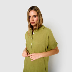 Vestido midi manga fluida muselina limón