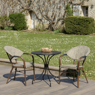 VIANNEY - Ensemble de jardin 2 pers. table diam 70cm, chaises grises