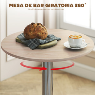 Mesa de Bar Redonda Ajustable en Altura 67-93 cm, Mesa Alta de Bar, Tablero Ø60 cm y Giratorio 360°, con Base Redonda de Metal Cromado, para Bistró, Cocina Comedor, Madera Natural