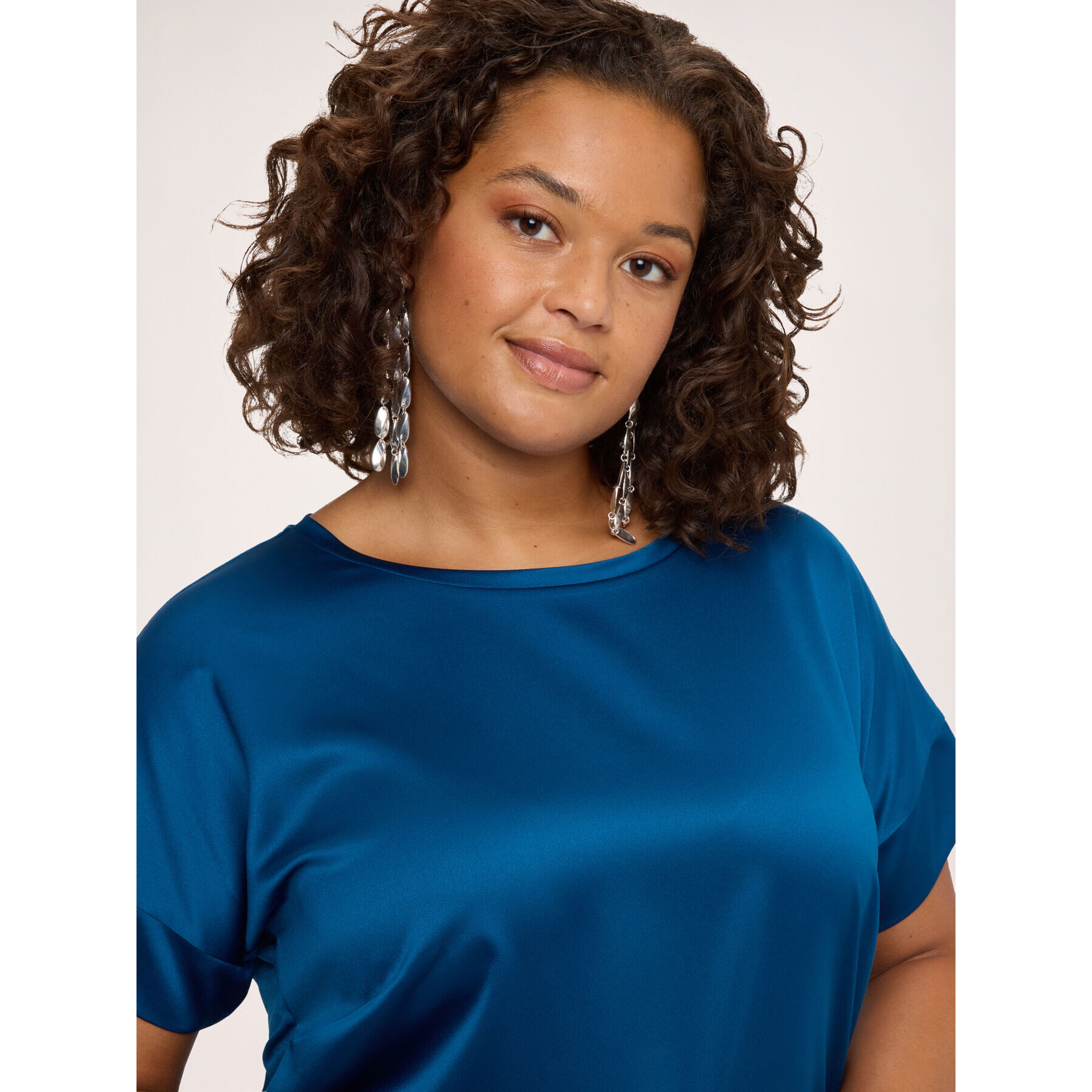 Fiorella Rubino - Camiseta bimaterial en raso y jersey - Azul