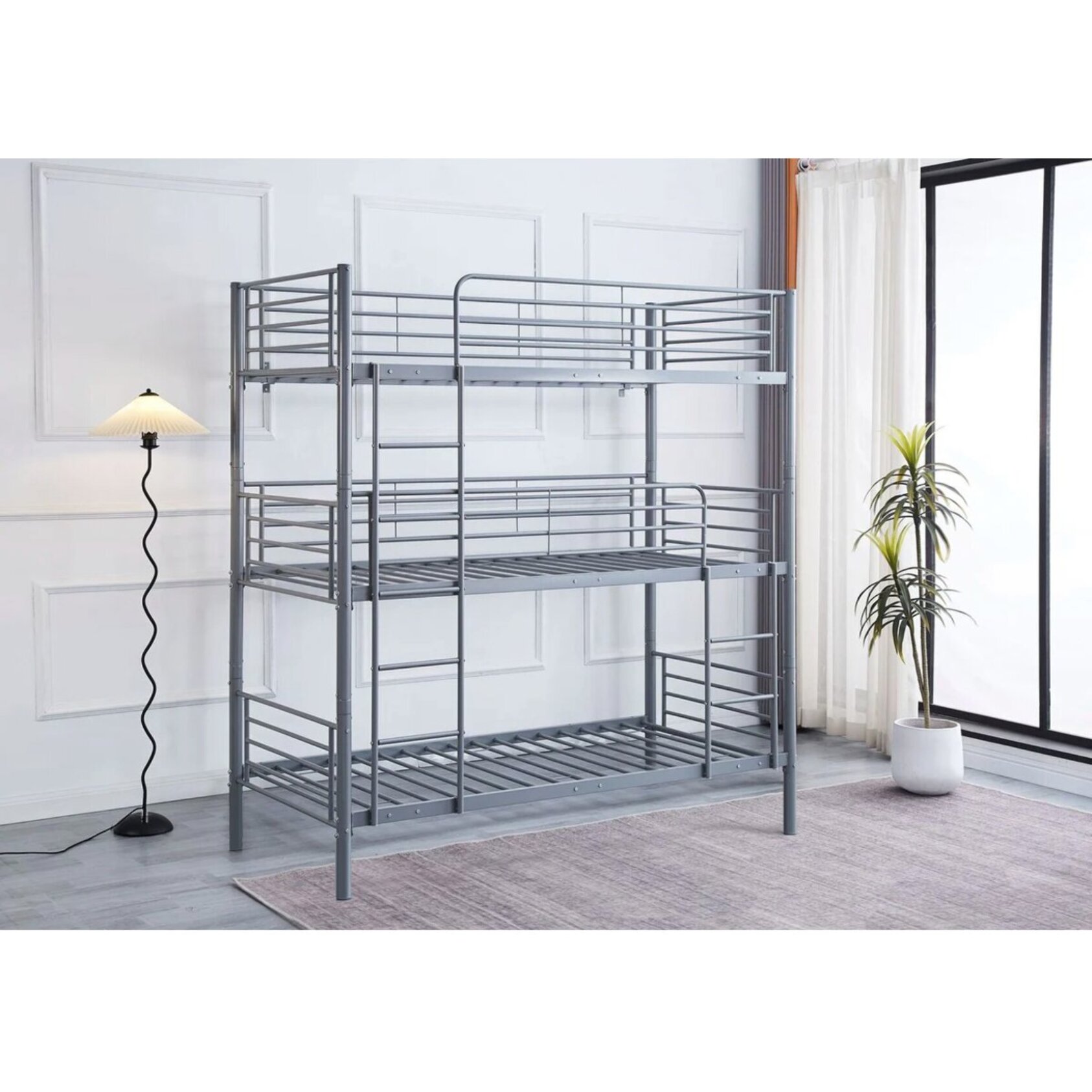 Lit superposé en métal triple "HAVIN" - 90 x 190 cm - Gris