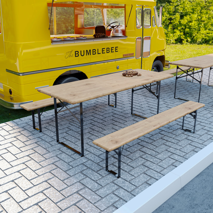 Set Birreria Completo Tavolo Con 2 Panche In Legno Naturale Gambe Pieghevoli Per Bar Pub Giardino Fiera Picnic Camping Feste Sagre 220 x 70 x 75 Cm