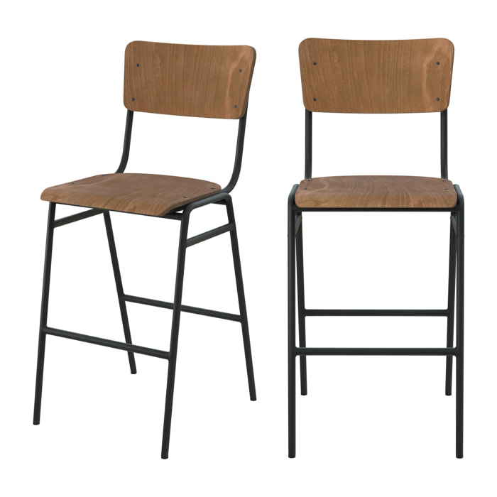 Lot de 2 chaises pour îlot central 66 cm en bois foncé - Clem