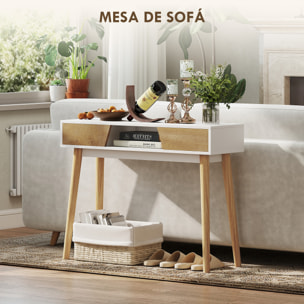 Mesa de Consola Estrecha Consola de Recibidor Mesa de Sofá Moderna con 2 Cajones Compartimento y Patas de Madera para Pasillo Entrada Salón Dormitorio Blanco
