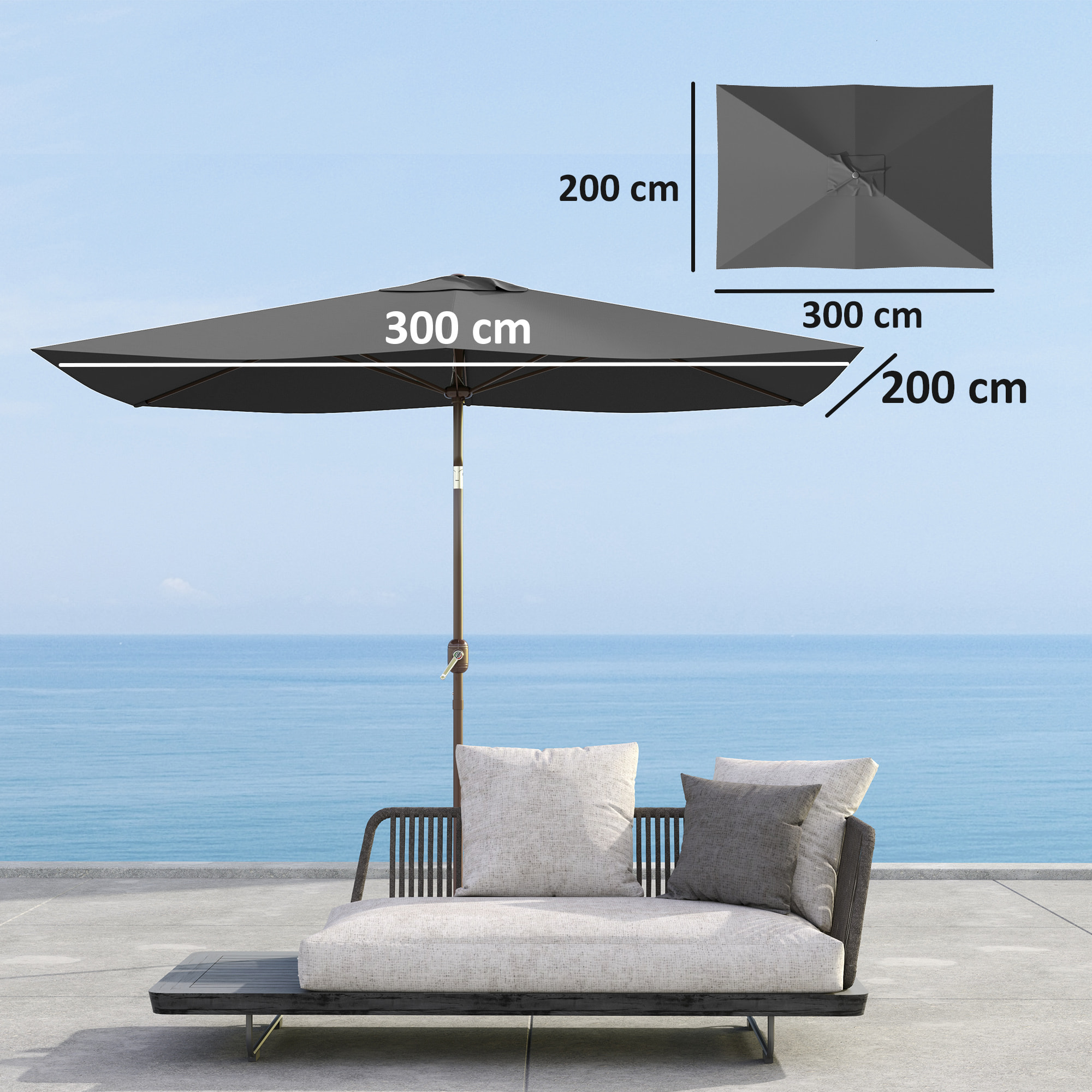 Toldo de Recambio de Sombrilla de 3x2 m Toldo de Repuesto para Sombrilla de Patio con Ventilación Superior Protección UV 50+ Cubierta de Repuesto para Parasol para Exteriores Gris Oscuro