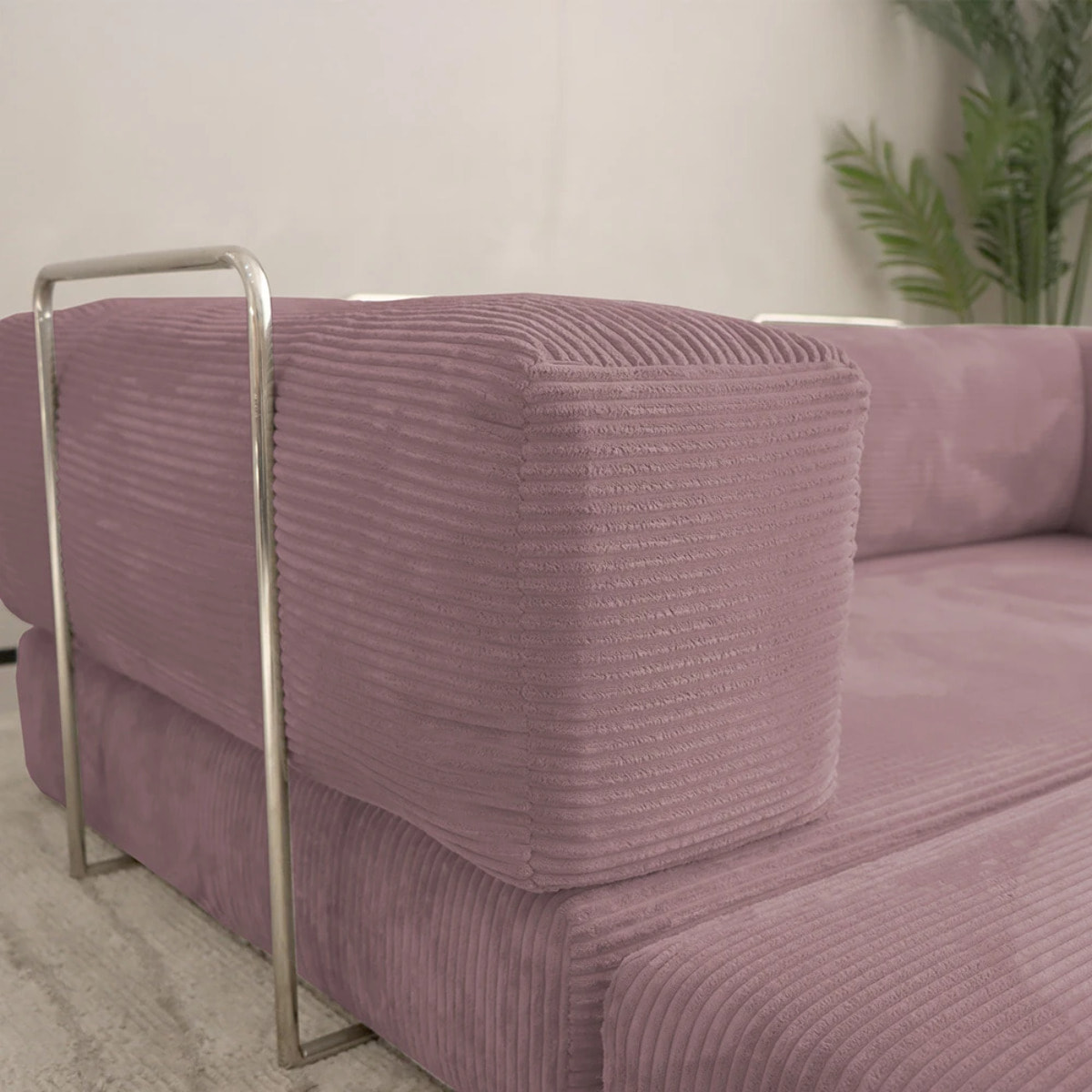 TRENDY - Canapé compressé 3 places modulable en velours côtelé rose