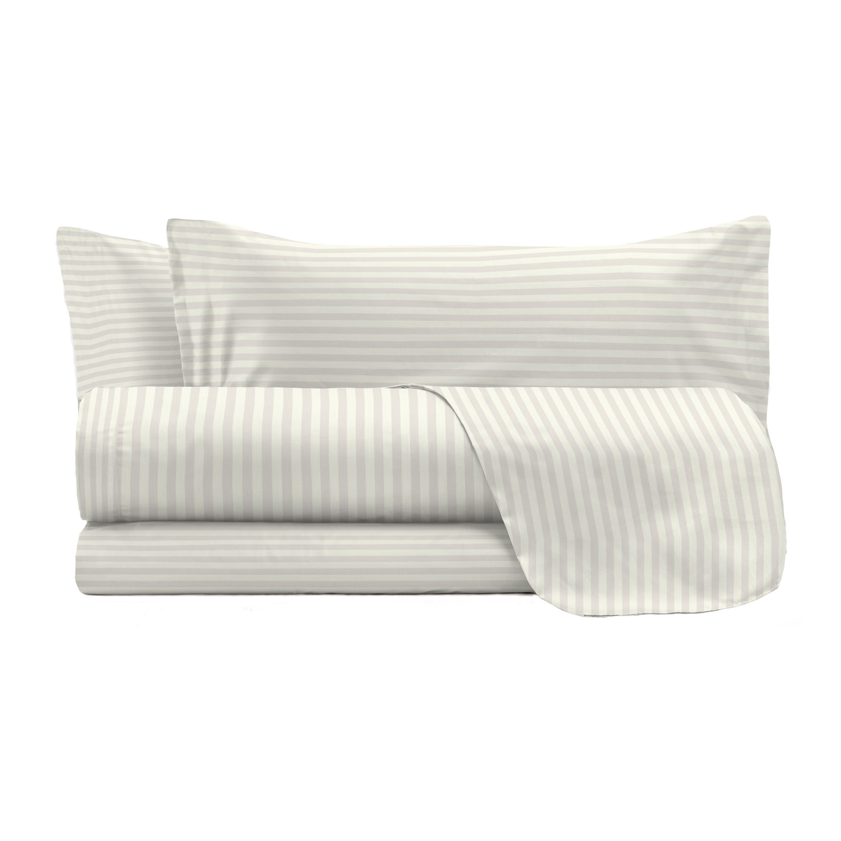 COMPLETO LETTO SATIN STRIPES, 100% Raso di Poliestere, Tinta Unita, Made in Italy - PANNA
