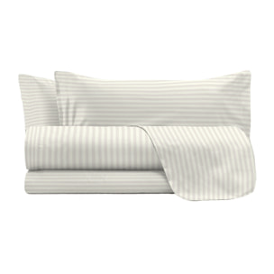 COMPLETO LETTO SATIN STRIPES, 100% Raso di Poliestere, Tinta Unita, Made in Italy - PANNA