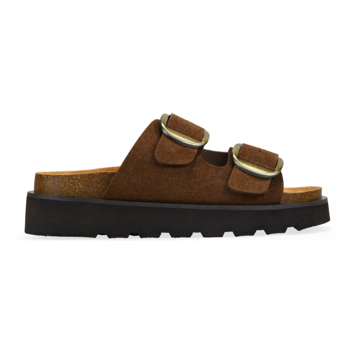 Sandalias de piel marrones con doble hebilla
