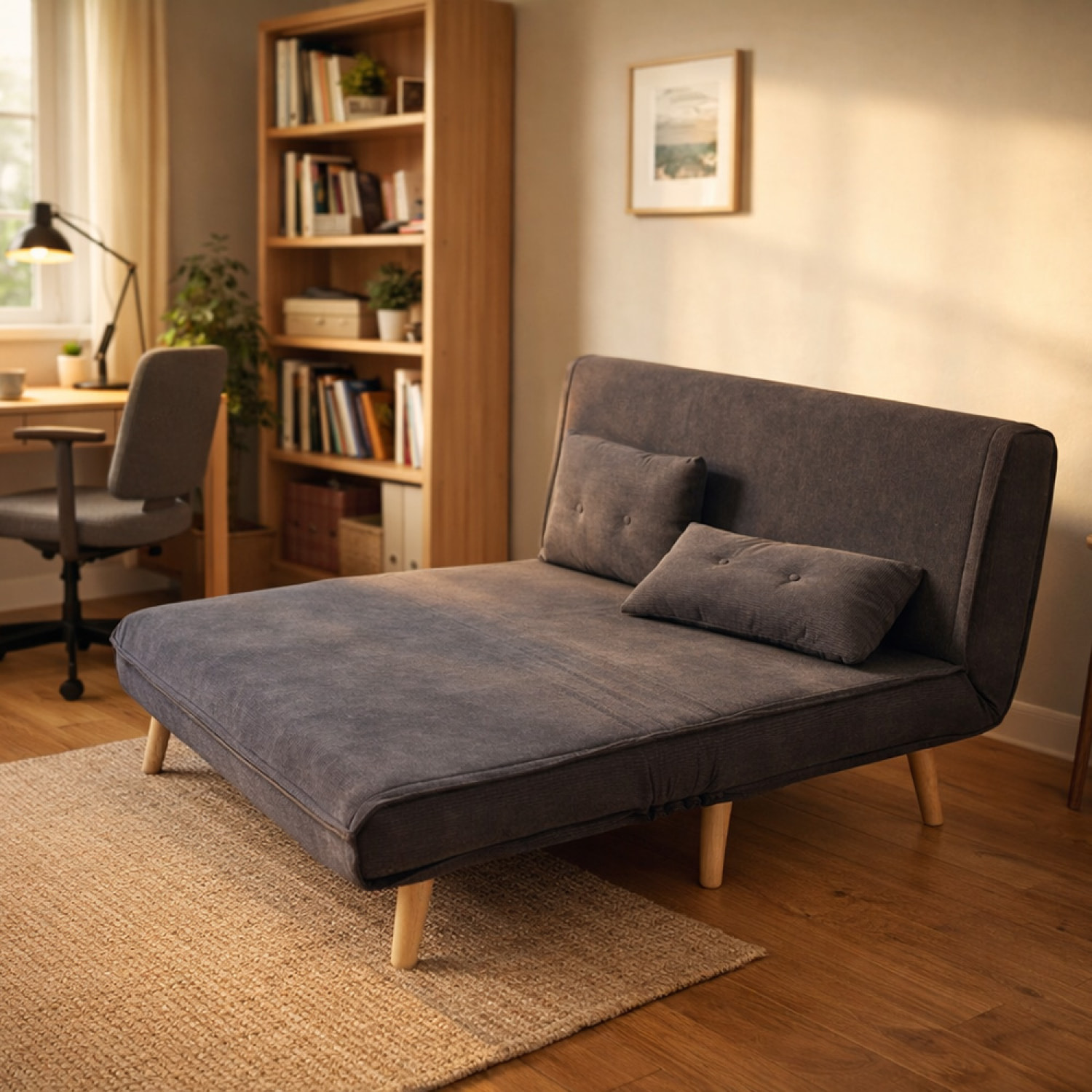 LIPIK Canapé convertible en velours côtelé gris 2 places