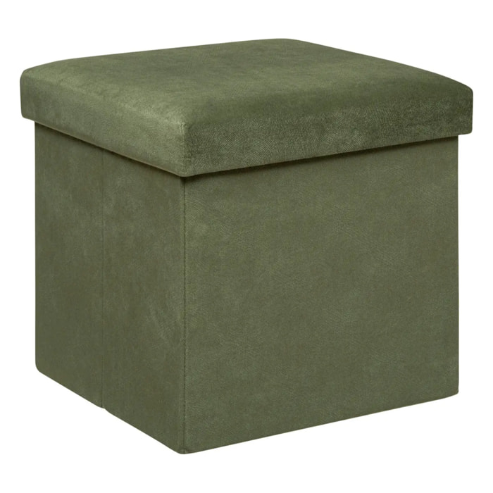 Pouf pliant "Lilou" en velours 38x38cm vert kaki