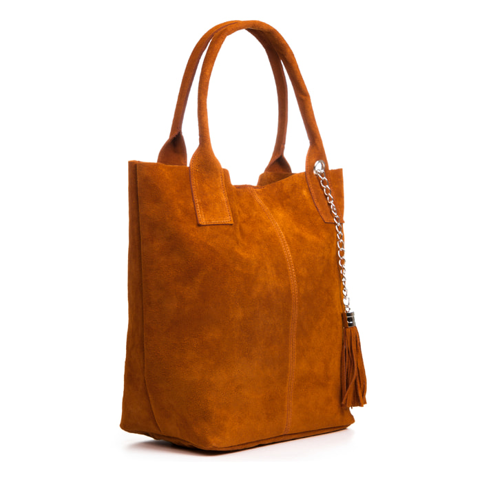 FIRENZE ARTEGIANI Borsa Shopper da Donna Chiusi Vera Pelle Scamosciata Made in Italy 40x17x36 Cm. Colore: pelle