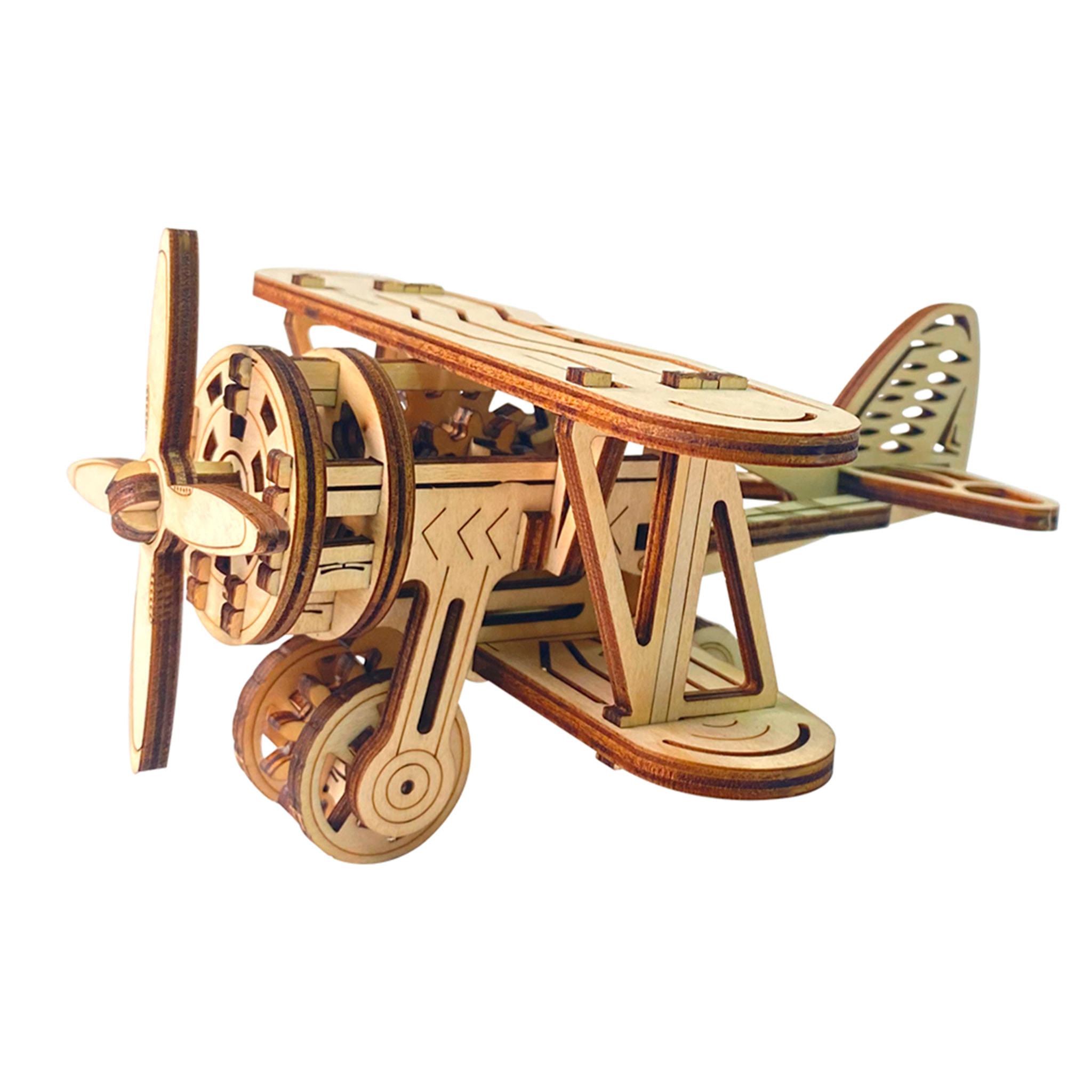 Maqueta de Madera 3D, diseño de Avión mecánico pequeño. 63 piezas.
