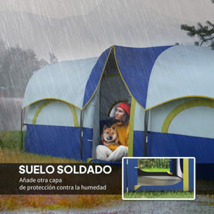 Tienda de Campaña Familiar tipo Túnel para de 4-6 Personas Impermeable 3000 mm Tienda de Camping Plegable con 2 Dormitorios Bolsa para Senderismo 435x251x195 cm Azul y Blanco