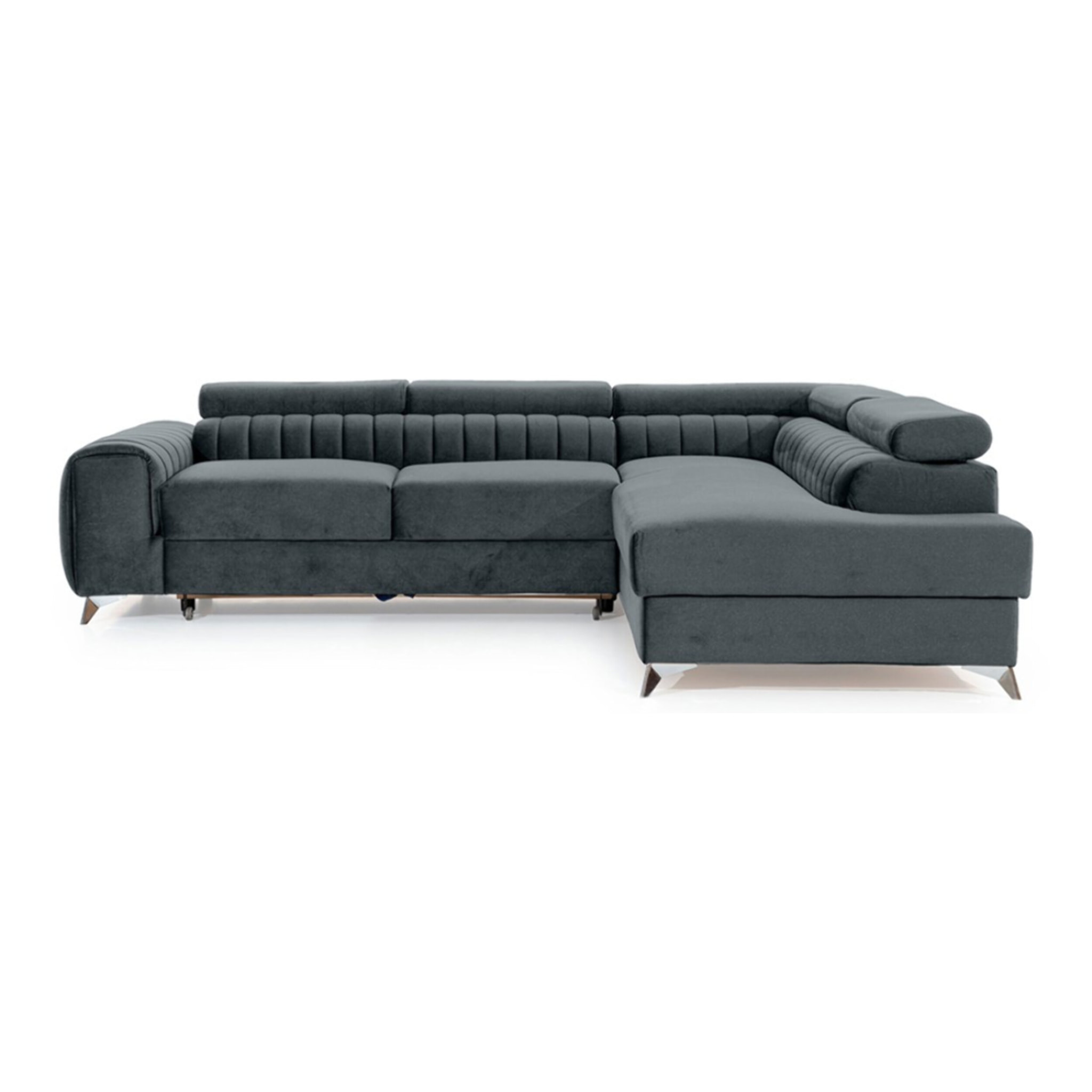 Talisay - canapé d'angle droit - 5 places - convertible avec coffre - en velours - Gris