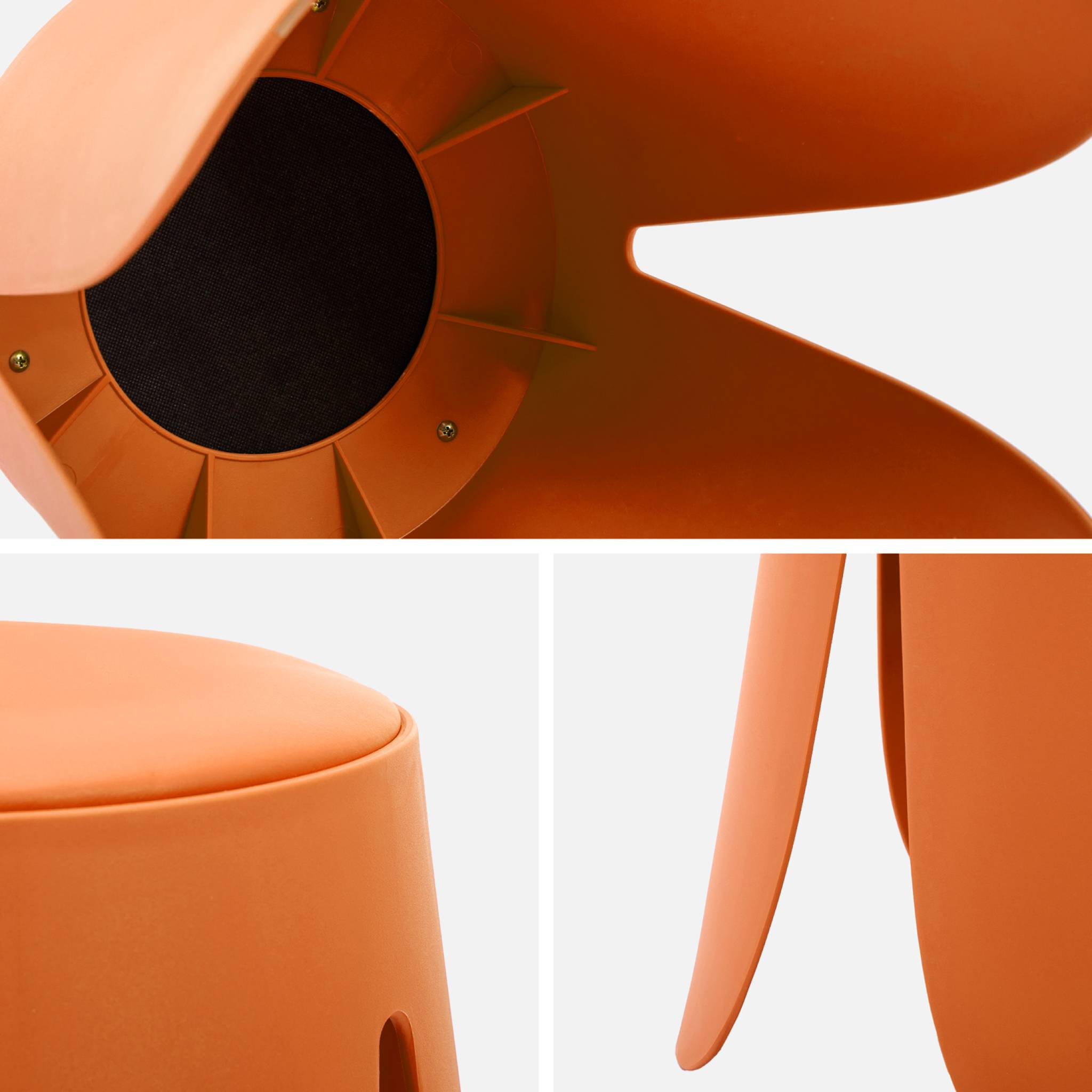 Set de 4 tabourets empilables simili cuir orange. Niki Ø30 / 44 x H46cm