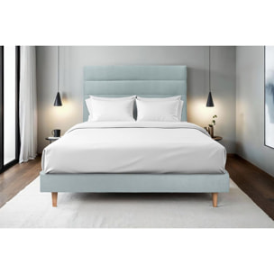 Lit avec tête de lit bandes horizontales velours et sommier kit Ep14