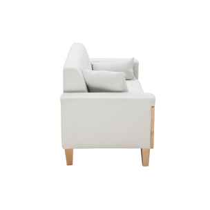Canapé scandinave 3 places en tissu effet velours blanc cassé et bois clair FJORD