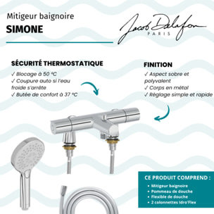 Mitigeur baignoire Simone + pommeau de douche Metro + flexible de douche lisse + colonnettes Idro'Flex