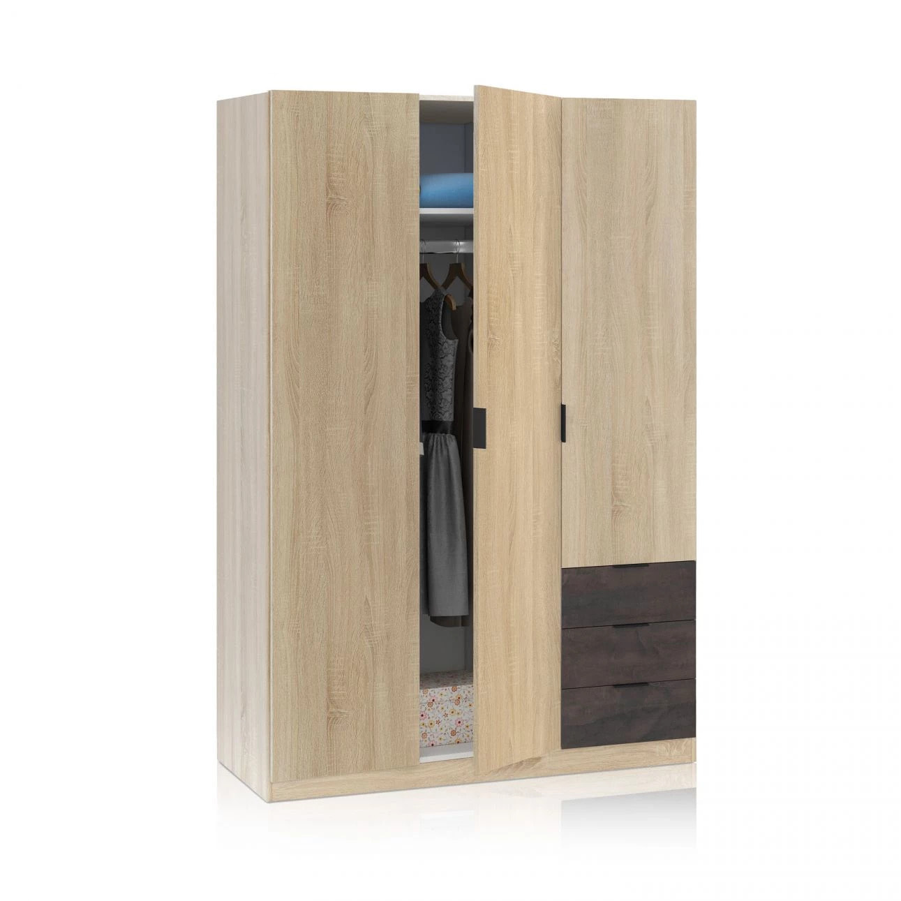 Armario Low Cost 3 puertas 3 cajones Roble Canadian - Óxido