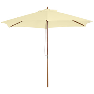 Outsunny Parasol droit hexagonal grande taille de jardin Ø 2,5 x 2,3H m bois de bambou crème