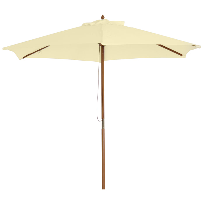 Outsunny Parasol droit hexagonal grande taille de jardin Ø 2,5 x 2,3H m bois de bambou crème