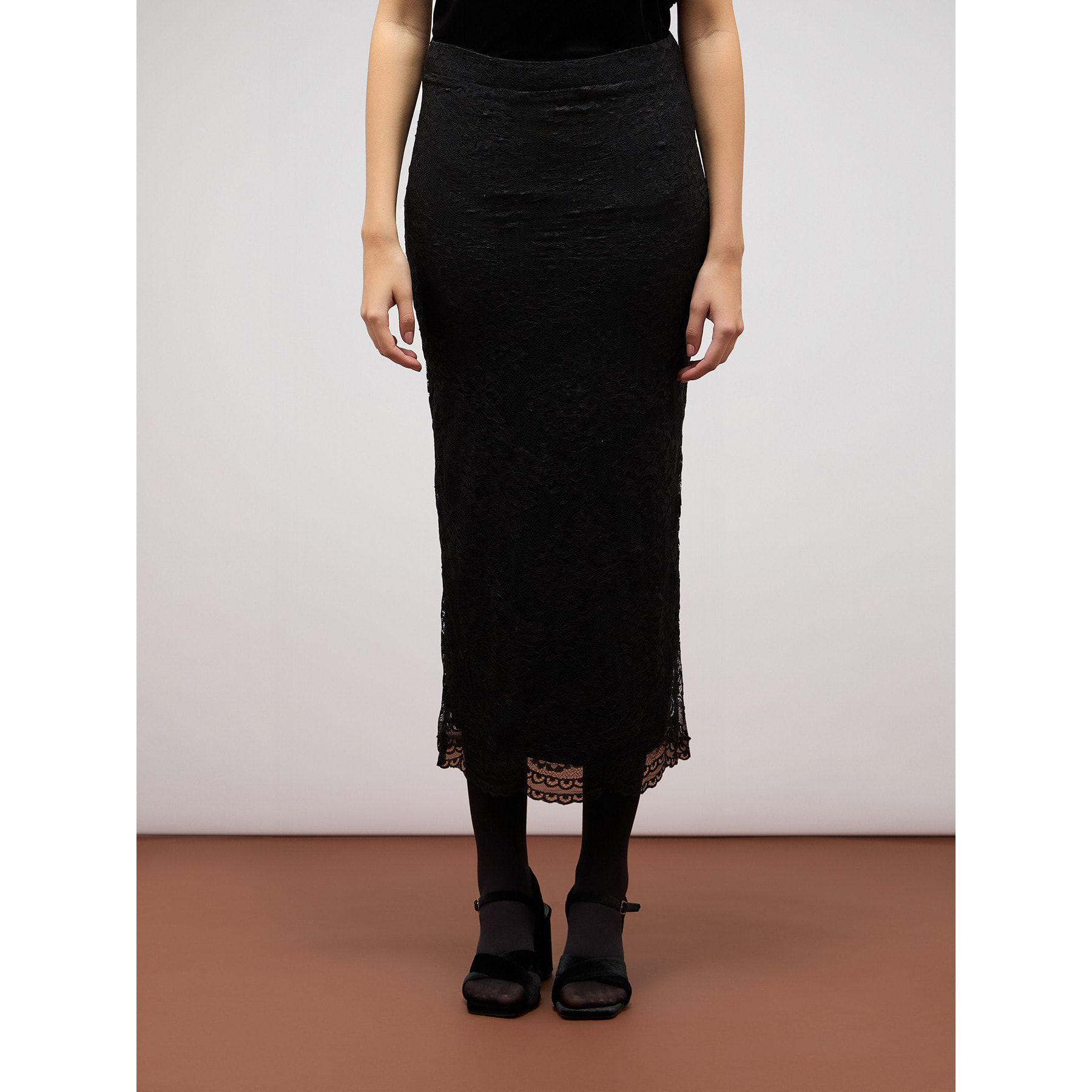 Oltre - Lace pencil skirt - Negro