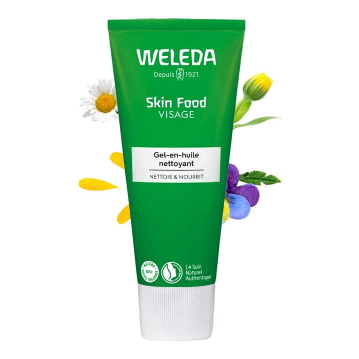 WELEDA - Skin Food Gel-en-huile nettoyant - Pour les peaux sèches - Nettoie en douceur et élimine impuretés et maquillage - Natrue* - Vegan*** - 75 ml