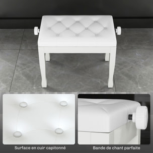 Banquette piano tabouret siege hauteur reglable blanc bois revêtement synthétique