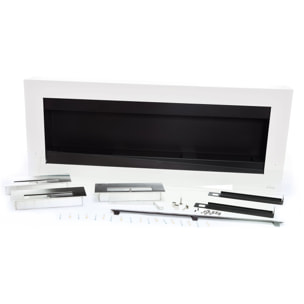 Très grande cheminée murale à l'éthanol en acier et verre trempé