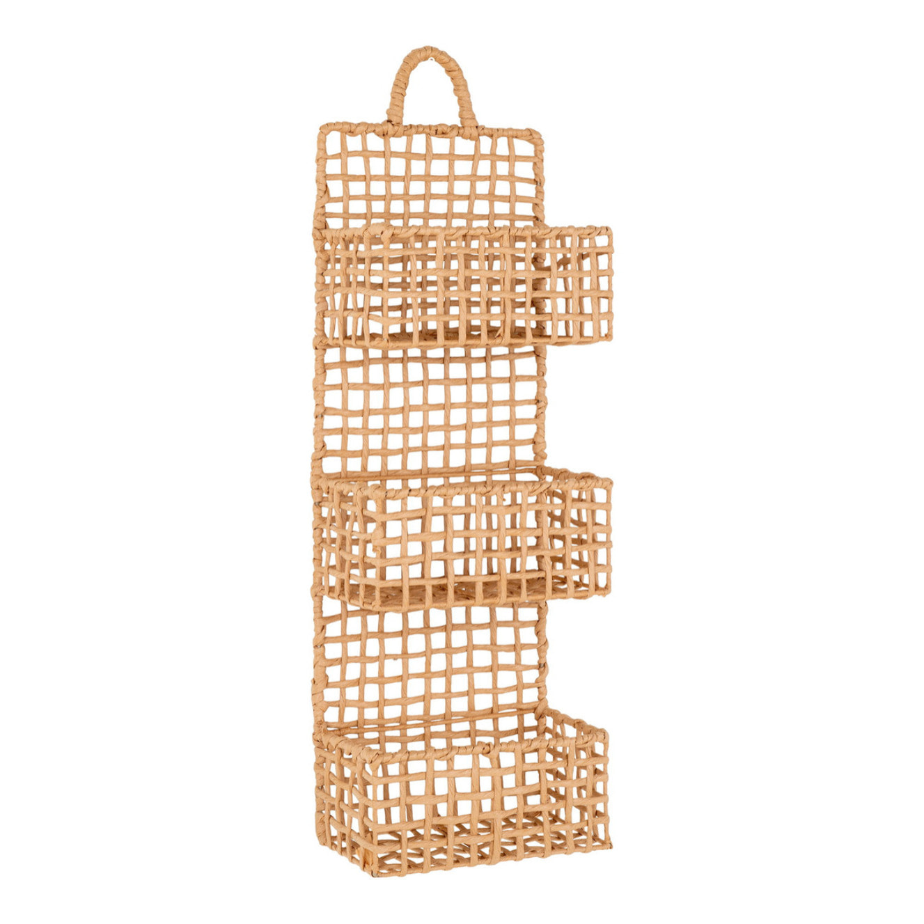 Organizer da parete Sines a 3 tasche in carta intrecciata naturale 25x15x70 cm
