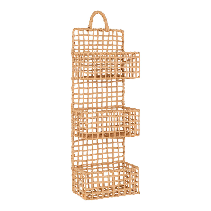 Organizer da parete Sines a 3 tasche in carta intrecciata naturale 25x15x70 cm