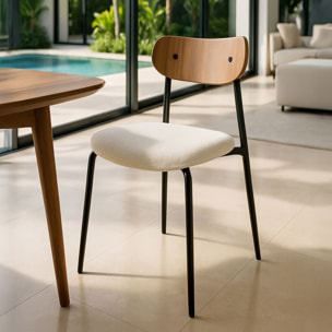 Lot de 2 chaises en tissu écru et dossier en finition noyer GASTON