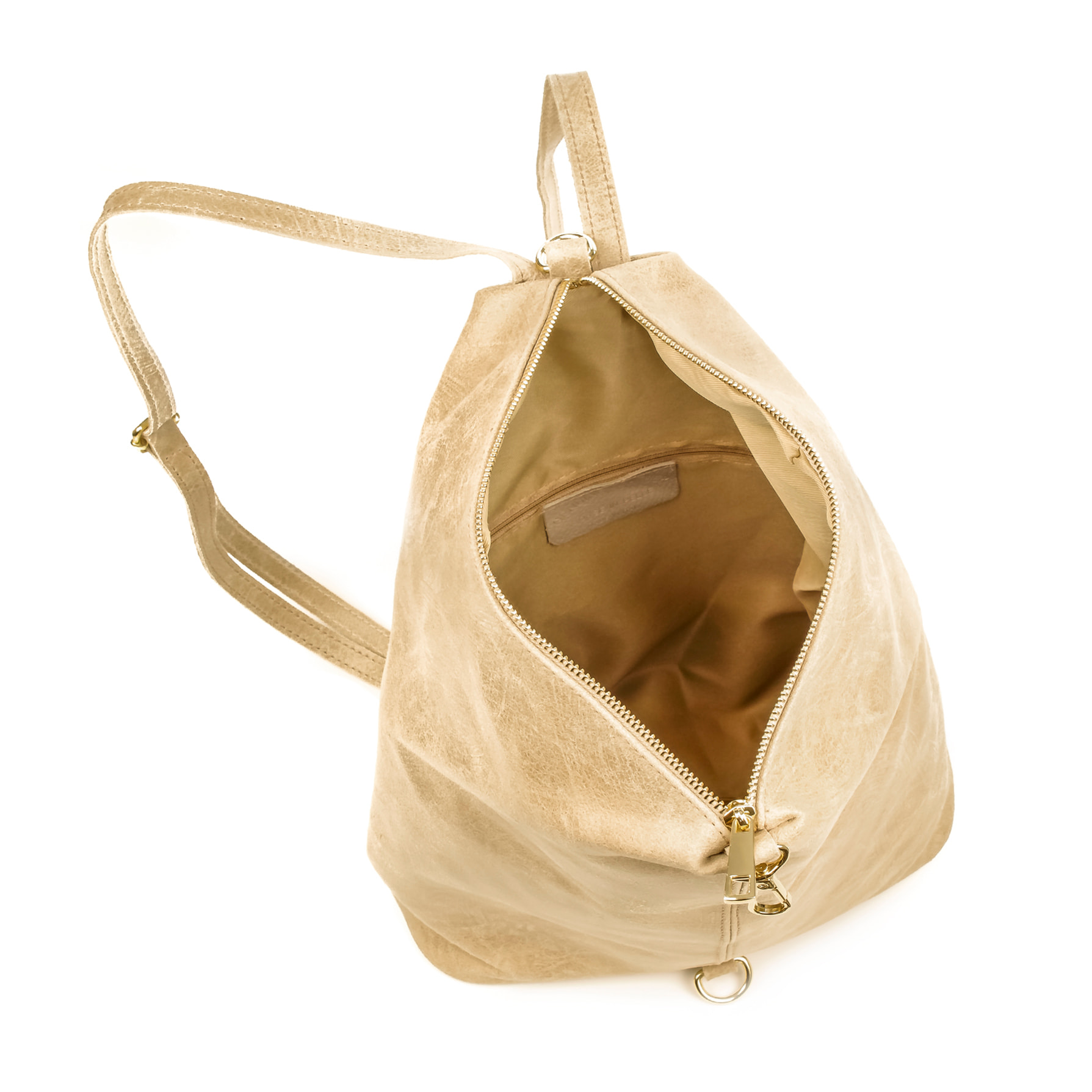 FIRENZE ARTEGIANI Lorena Borsa Zaino da Donna. Vera Pelle Scamosciata Stone Washed Made in Italy 29x12x35 Cm. Beige