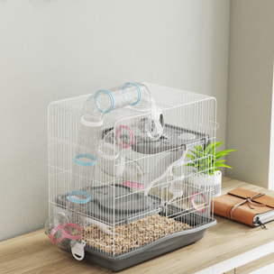 Cage rongeur hamster 3 niveaux cabane roue tunnel toboggan biberon mangeoire 45 x 30 x 45 cm blanc gris