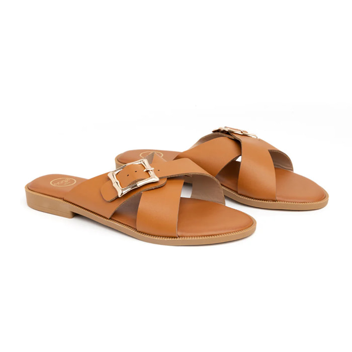 Ciabatta con fascia a incrocio - CAMMELLO