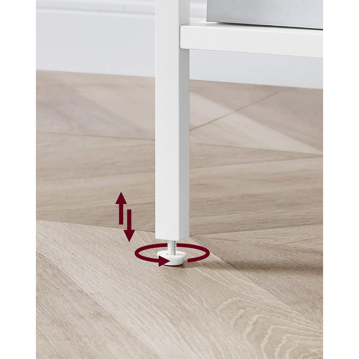Comodino moderno alto con cassetto e ripiani in bianco