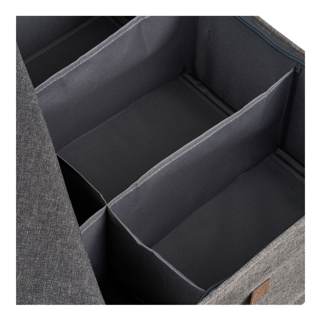 Scatola portaoggetti Noto in tessuto grigio scuro con coperchio e manico 56×47×18 cm